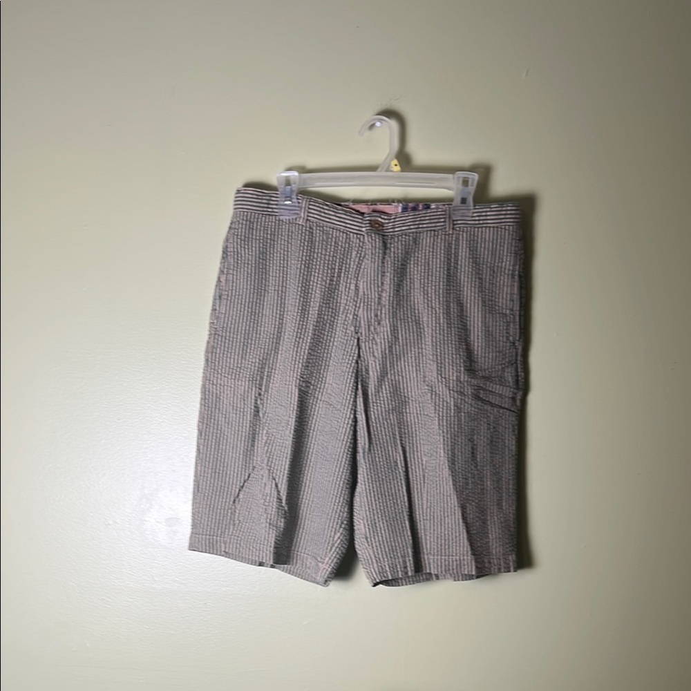 Tailor Vintage Green and beige Flat Front poshwork Shorts .